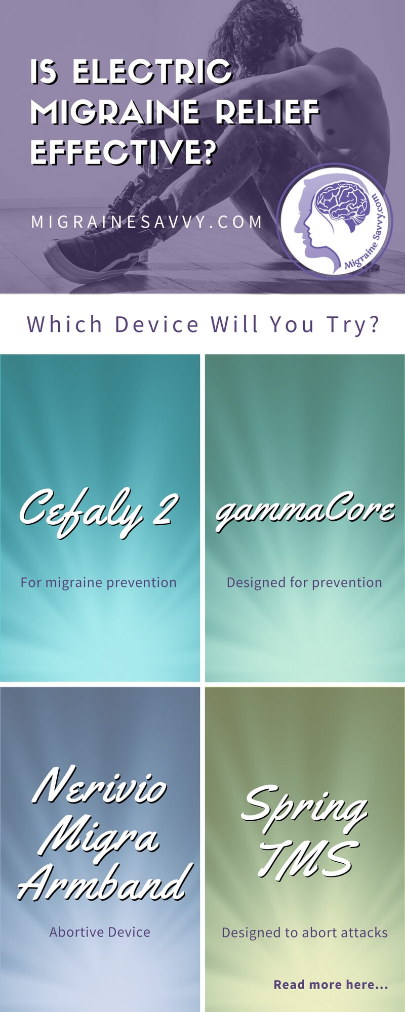 Electric migraine relief options: Cefaly, gammaCore, Spring TMS, Biofeedback. Learn more at MigraineSavvy.com